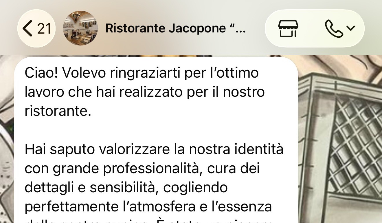 Original WhatsApp message from Ristorante Jacopone