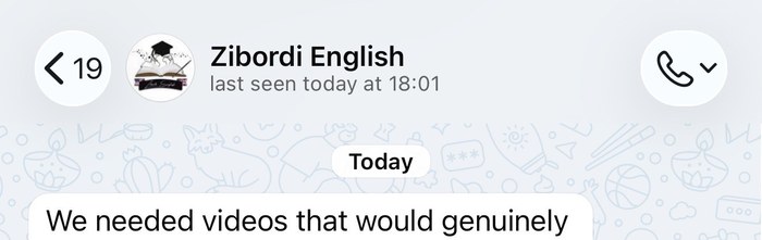 Original WhatsApp message from Zibordi English